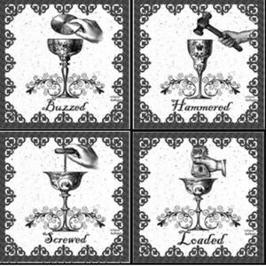 Set of 4 Heavy Stoneware Screwed Hammered Loaded Assorted Coaster Set